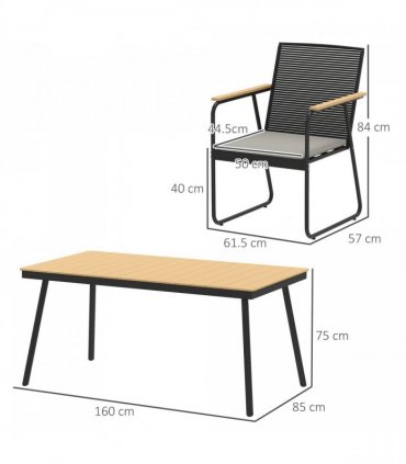 Outsunny 6 Seater Garden Dining Set with Cushions Rattan Backrest, Natural