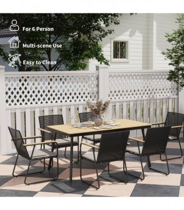 Outsunny 6 Seater Garden Dining Set with Cushions Rattan Backrest, Natural