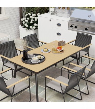 Outsunny 6 Seater Garden Dining Set with Cushions Rattan Backrest, Natural