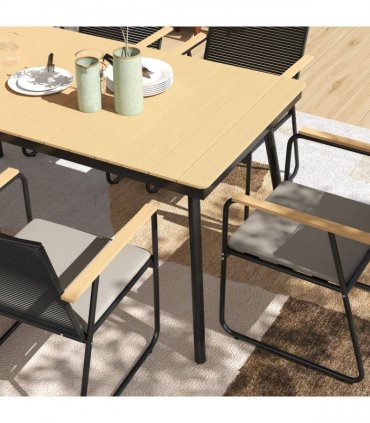 Outsunny 6 Seater Garden Dining Set with Cushions Rattan Backrest, Natural