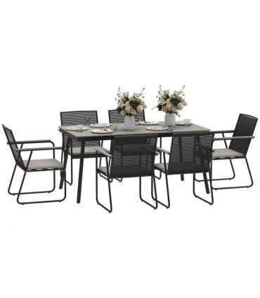 Outsunny 6 Seater Garden Dining Set with Cushions Rattan Backrest, Grey