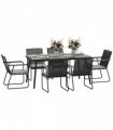 Outsunny 6 Seater Garden Dining Set with Cushions Rattan Backrest, Grey