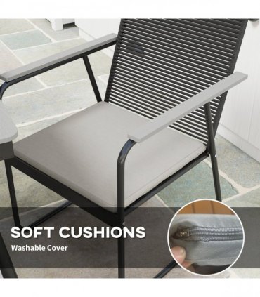 Outsunny 6 Seater Garden Dining Set with Cushions Rattan Backrest, Grey