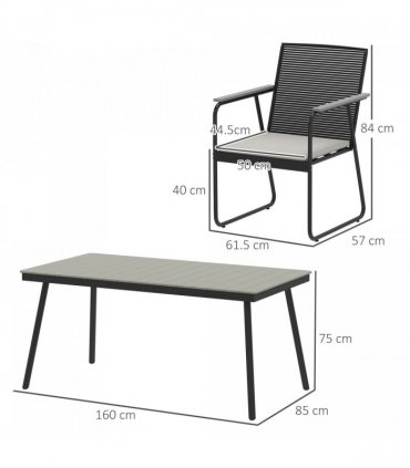 Outsunny 6 Seater Garden Dining Set with Cushions Rattan Backrest, Grey