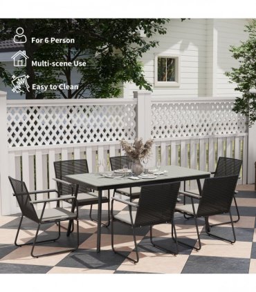 Outsunny 6 Seater Garden Dining Set with Cushions Rattan Backrest, Grey
