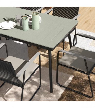 Outsunny 6 Seater Garden Dining Set with Cushions Rattan Backrest, Grey