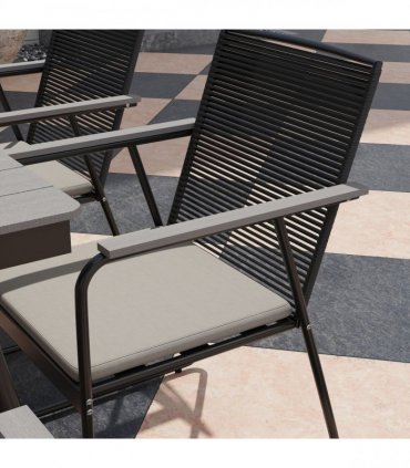 Outsunny 6 Seater Garden Dining Set with Cushions Rattan Backrest, Grey