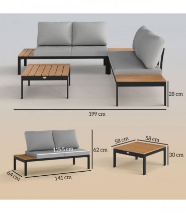 Outsunny 4 Seater Garden Corner Sofa Set with Removable Thick Cushions Teak