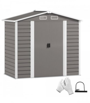 Outsunny 7 x 4ft Upgraded Metal Shed with Lock, Easy to Assemble, Light Grey