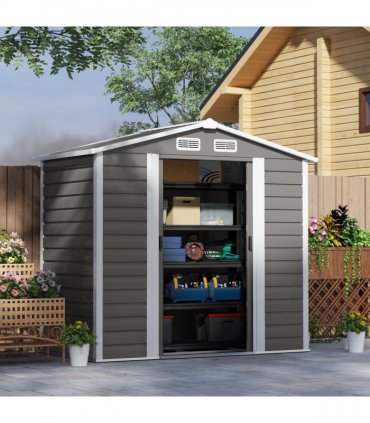 Outsunny 7 x 4ft Upgraded Metal Shed with Lock, Easy to Assemble, Light Grey