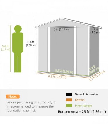 Outsunny 7 x 4ft Upgraded Metal Shed with Lock, Easy to Assemble, Light Grey