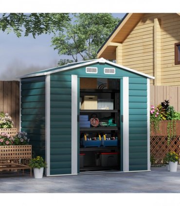 Outsunny 7 x 4ft Upgraded Metal Shed with Lock, Easy to Assemble, Green