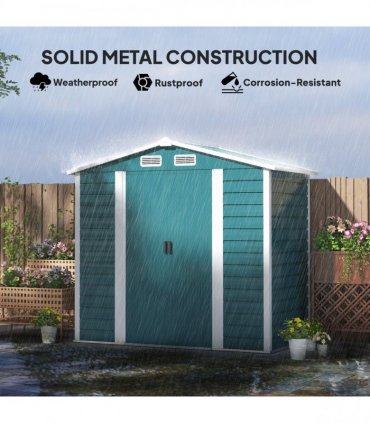 Outsunny 7 x 4ft Upgraded Metal Shed with Lock, Easy to Assemble, Green
