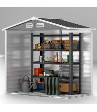 Outsunny 7 x 4ft Upgraded Metal Shed with Lock, Easy to Assemble, Dark Grey