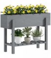 Outsunny Wooden Raised Bed w/ Bed Liner, Storage Shelf, Grey