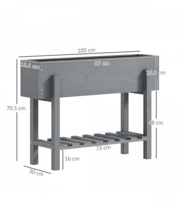 Outsunny Wooden Raised Bed w/ Bed Liner, Storage Shelf, Grey