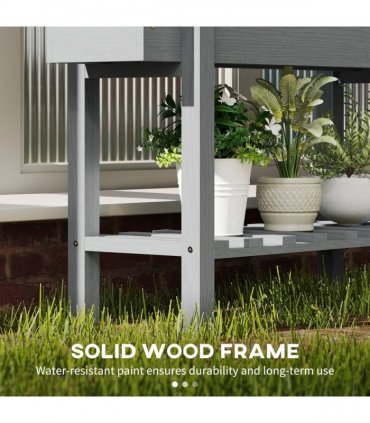 Outsunny Wooden Raised Bed w/ Bed Liner, Storage Shelf, Grey