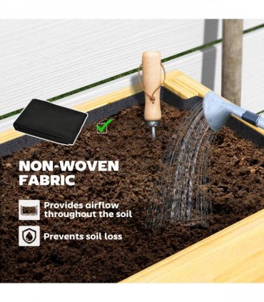 Outsunny Wooden Raised Bed w/ Bed Liner, Storage Shelf, Natural Wood Finish