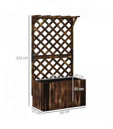 Outsunny Wooden Planter with Trellis and Drainage Holes, Carbonised