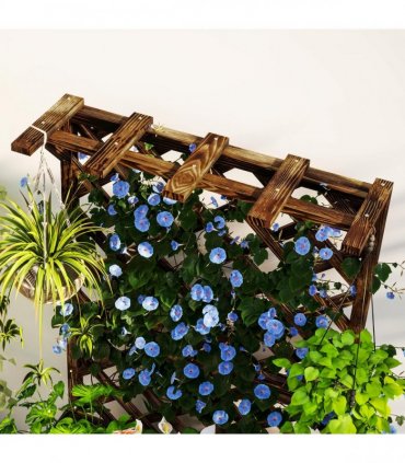 Outsunny Wooden Planter with Trellis and Drainage Holes, Carbonised