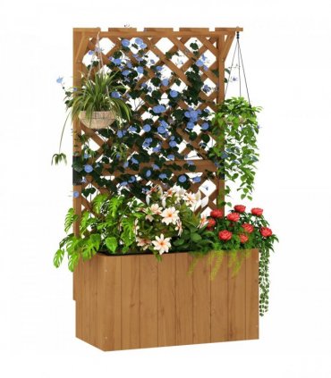 Outsunny Wooden Planter with Trellis and Drainage Holes, Natural
