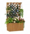 Outsunny Wooden Planter with Trellis and Drainage Holes, Natural