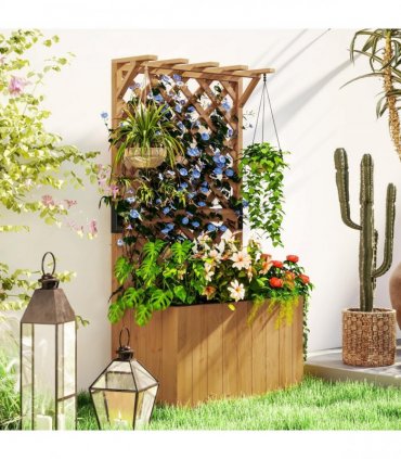 Outsunny Wooden Planter with Trellis and Drainage Holes, Natural