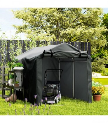 Outsunny Garden Tool Storage Shed with Roll-up Zipper Door, Dark Grey