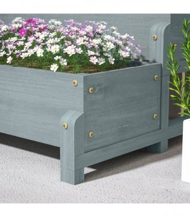 Outsunny 2-Tier Wooden Raised Bed with Trellis and Drainage Holes, Grey