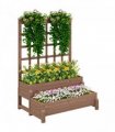 Outsunny 2-Tier Wooden Raised Bed with Trellis and Drainage Holes, Brown