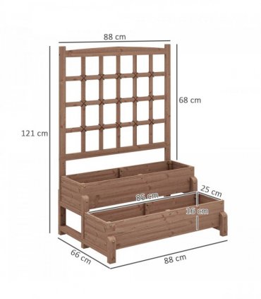 Outsunny 2-Tier Wooden Raised Bed with Trellis and Drainage Holes, Brown