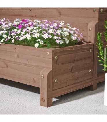 Outsunny 2-Tier Wooden Raised Bed with Trellis and Drainage Holes, Brown