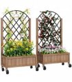 Outsunny Pack of 2 Wooden Raised Bed, Outdoor Planter Box w/ Metal Trellis