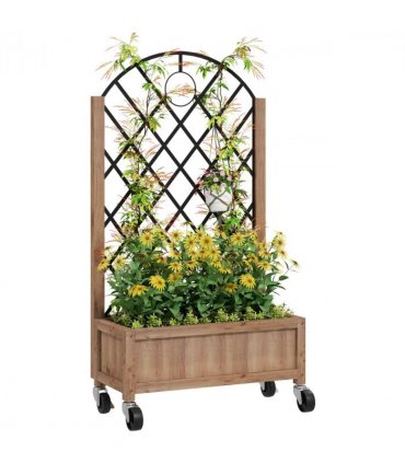 Outsunny Wooden Raised Bed, Outdoor Planter Box w/ Metal Trellis