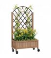 Outsunny Wooden Raised Bed, Outdoor Planter Box w/ Metal Trellis