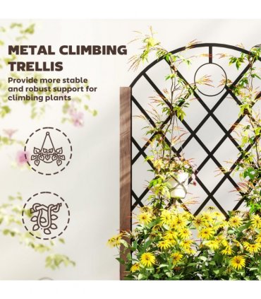 Outsunny Wooden Raised Bed, Outdoor Planter Box w/ Metal Trellis