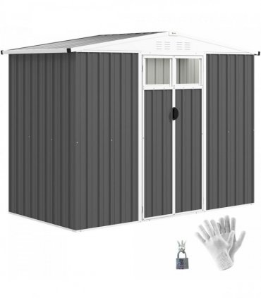Outsunny 8 x 4 ft Garden Storage Shed, Outdoor Metal Shed, Dark Grey