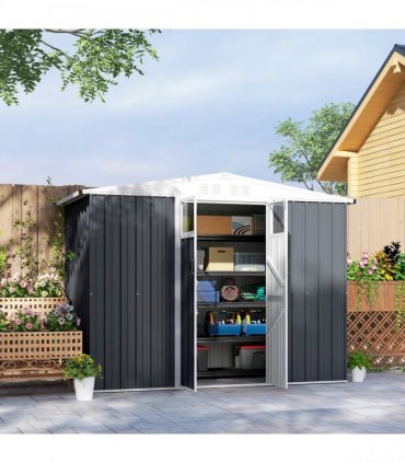 Outsunny 8 x 4 ft Garden Storage Shed, Outdoor Metal Shed, Dark Grey