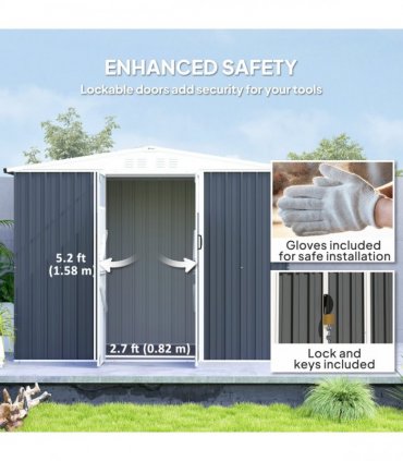 Outsunny 8 x 4 ft Garden Storage Shed, Outdoor Metal Shed, Dark Grey