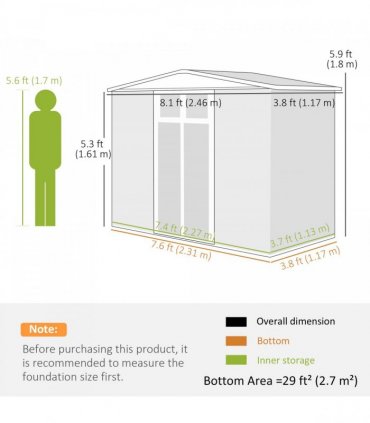 Outsunny 8 x 4 ft Garden Storage Shed, Outdoor Metal Shed, Dark Grey