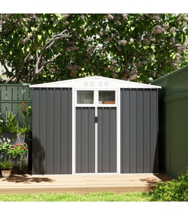 Outsunny 8 x 4 ft Garden Storage Shed, Outdoor Metal Shed, Dark Grey