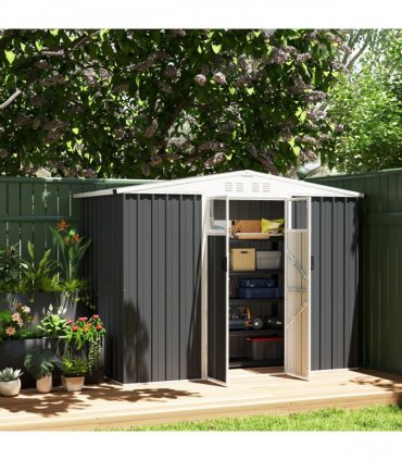 Outsunny 8 x 4 ft Garden Storage Shed, Outdoor Metal Shed, Dark Grey