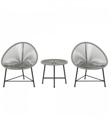 Outsunny Rattan Bistro Set, Cushioned Acapulco Chairs, Glass Table, Grey