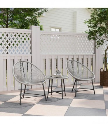 Outsunny Rattan Bistro Set, Cushioned Acapulco Chairs, Glass Table, Grey