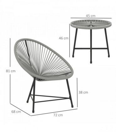 Outsunny Rattan Bistro Set, Cushioned Acapulco Chairs, Glass Table, Grey
