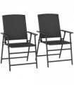 Outsunny 2pcs Rattan Chair Foldable Garden Furniture w/ Armrest Black