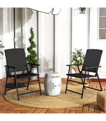 Outsunny 2pcs Rattan Chair Foldable Garden Furniture w/ Armrest Black