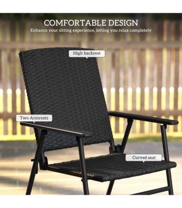 Outsunny 2pcs Rattan Chair Foldable Garden Furniture w/ Armrest Black