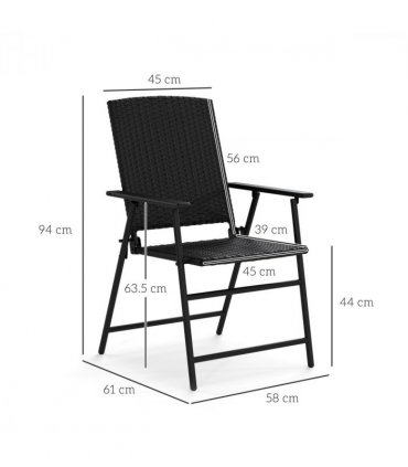 Outsunny 2pcs Rattan Chair Foldable Garden Furniture w/ Armrest Black