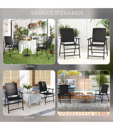 Outsunny 2pcs Rattan Chair Foldable Garden Furniture w/ Armrest Black